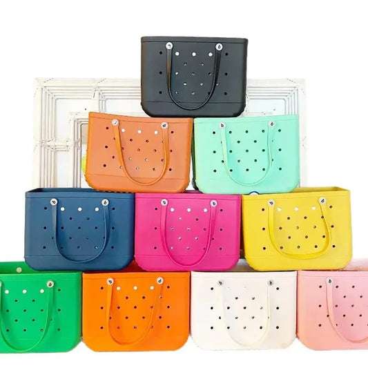 M/L/XL Fashion Large Beach Bags EVA Rubber Waterproof Storage Baskets Travel Shopping Handbag Women Shoulder Solid Color Bag GumiBag